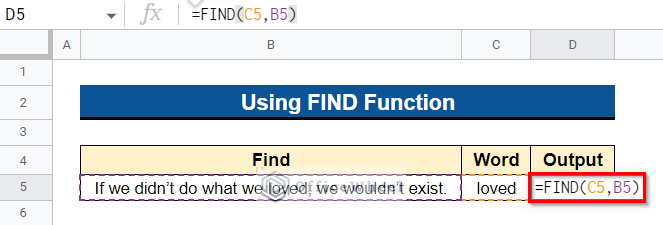 Applying FIND Function to Search for Text in Range in Google Sheets